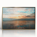 Framed acrylic print of Daytona scenery in muted gold and blue tones, ideal for modern art wall decor.