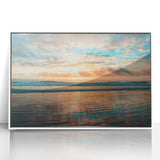 Art deco poster of Daytona scenery in pastel shades on acrylic, framed in white, suitable for nursery wall art.