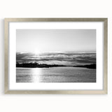 Textured abstract art print of Delaware scenery in muted silver and gray tones, framed with mat, ideal for bedroom art.