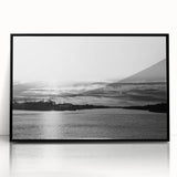 Large abstract wall art depicting a Delaware scenery in muted gray and blue tones on a framed acrylic.