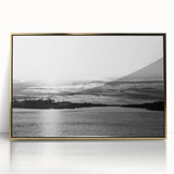 Mid-century modernist Delaware landscape on framed acrylic, featuring soft earth tones, ideal for nursery wall art.