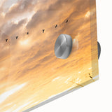 Large abstract wall art of the Everglades in muted green and blue tones on acrylic glass, ideal for dining room decor.