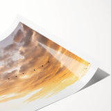 Extra large wall art featuring line art flowers in muted green and blue tones on a rolled print.