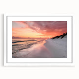 Abstract art print of Fort Lauderdale in muted blue tones on a white framed canvas, ideal for dining room decor.