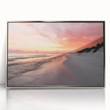 Mid-century modernist art depicting Fort Lauderdale scenery in pastel shades on a silver-framed acrylic print.