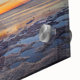 Mid-century modernist abstract depiction of the Florida Keys in muted aqua and coral tones on acrylic glass.