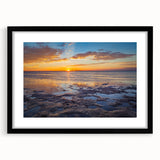 Extra large abstract art print of Florida Keys in colorful, textured hues on a black framed canvas.