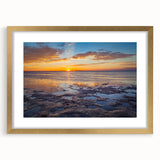 Extra large abstract art print of Florida Keys in textured style, displayed in a gold frame with mat.