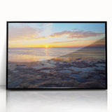 Large abstract wall art depicting the Florida Keys in a mid-century modernist style, framed in black acrylic.