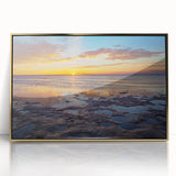 Acrylic print of Florida Keys scenery in gold frame, featuring mid-century modernist style, suitable for nursery wall art.