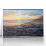 Art deco poster of Florida Keys scenery in muted blue and green tones on a framed acrylic, ideal for modern art wall decor.