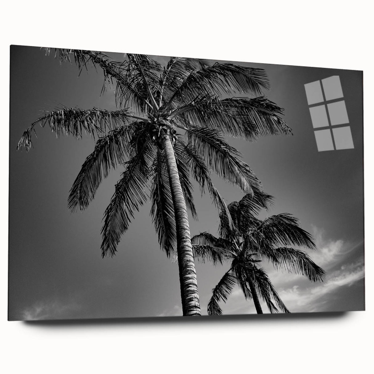 Acrylic print of a large abstract depiction of Miami with vibrant blue and pink tones, ideal for bedroom or dining room art.