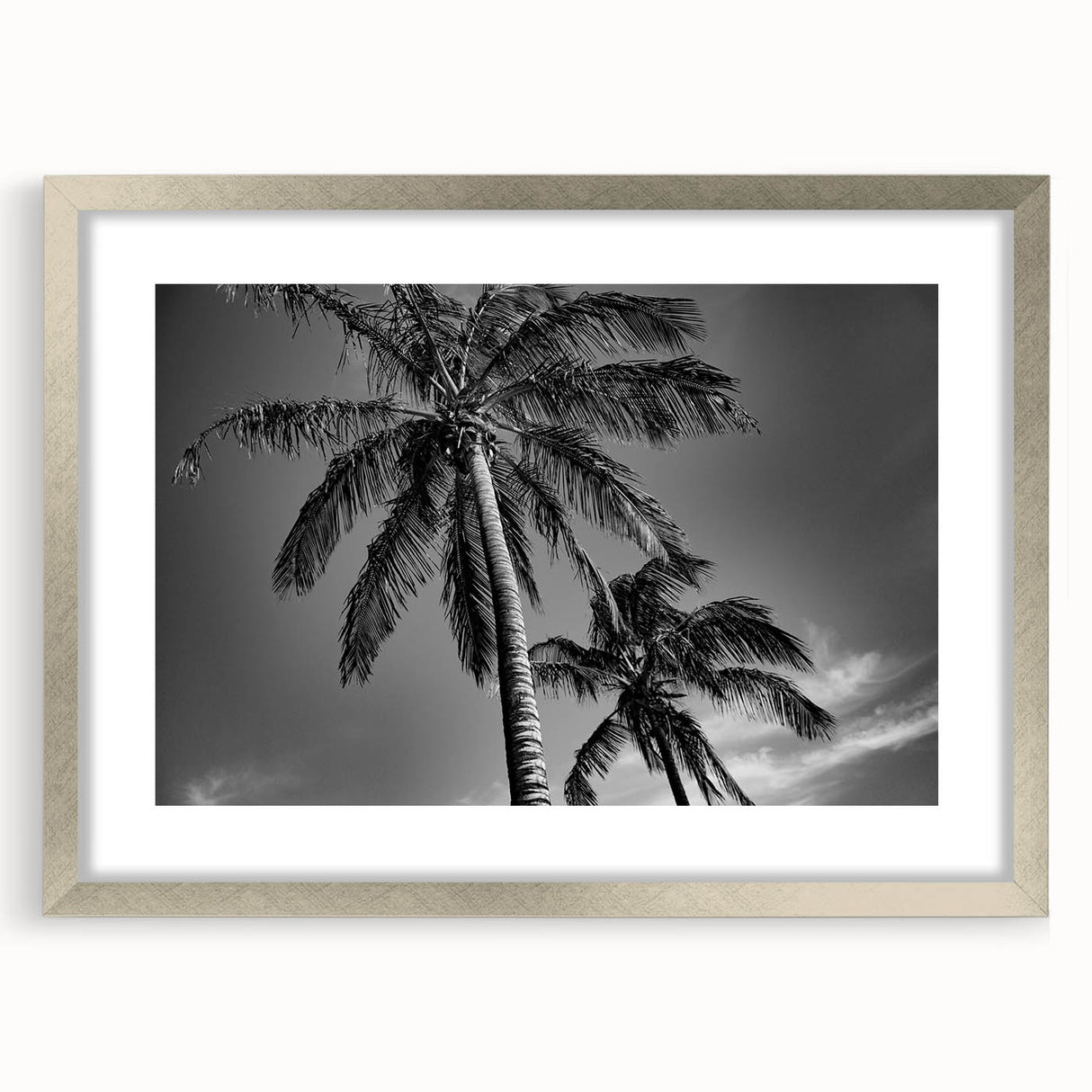 Textured art print of abstract Miami skyline in silver frame, ideal for modern bedroom decor.