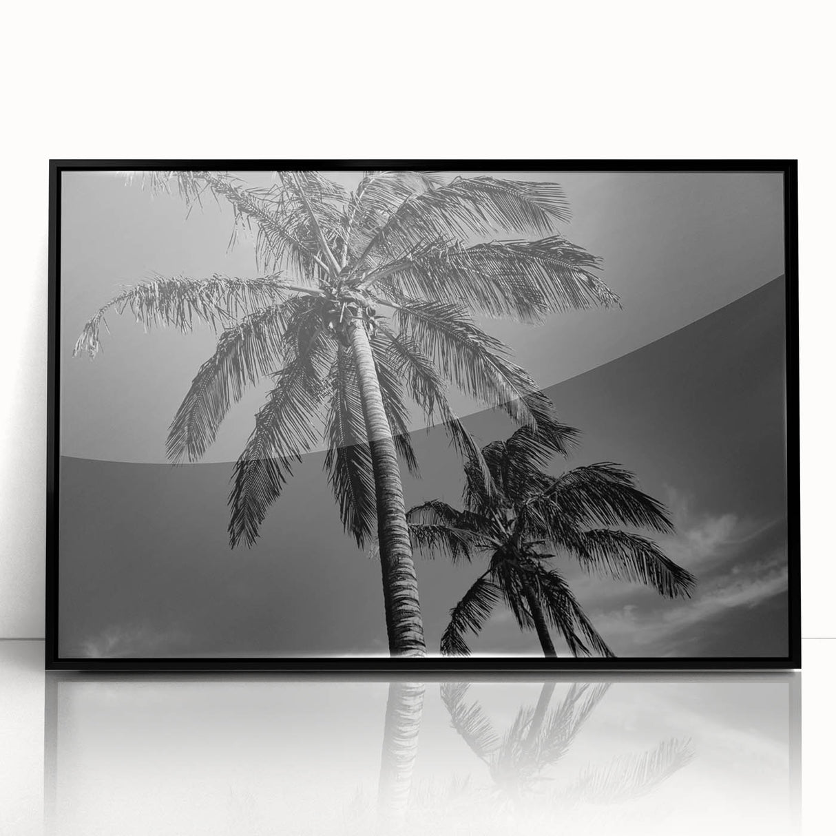 Large abstract wall art depicting Miami skyline in muted gray and blue tones on a framed acrylic.