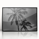 Large abstract wall art depicting Miami skyline in muted gray and blue tones on a framed acrylic.
