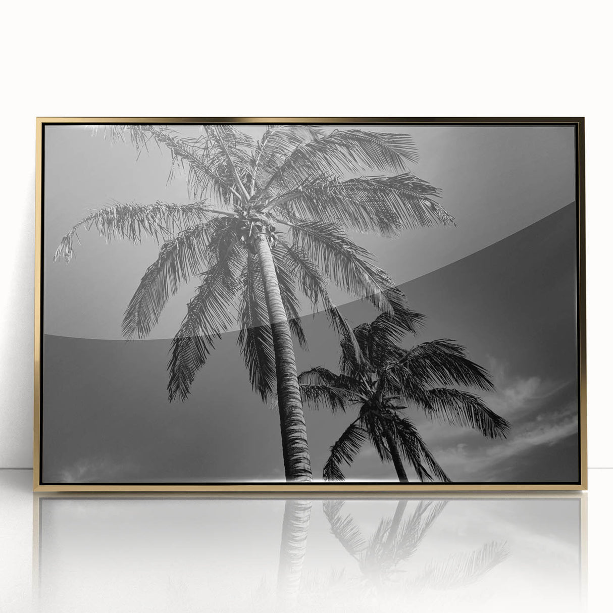 Acrylic print of Miami skyline in gold and blue tones, framed, ideal for modern art wall decor.