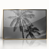 Acrylic print of Miami skyline in gold and blue tones, framed, ideal for modern art wall decor.