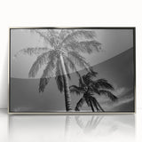 Mid-century modernist art depicting the Miami skyline in vibrant pastel hues on a framed acrylic print.