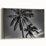 Framed canvas of Miami landscape in vintage poster style with black and gold tones, ideal for bedroom wall art.