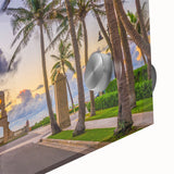 Large abstract wall art featuring a Palm Beach scenery in muted pastel shades on acrylic glass.