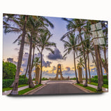 Acrylic print of a Palm Beach scenery in vibrant sunset colors, ideal for dining room decor.