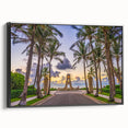 Black and white framed canvas of Palm Beach landscape, ideal for bedroom wall decor.