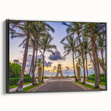 Black and white framed canvas of Palm Beach landscape, ideal for bedroom wall decor.