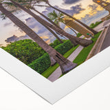 Art deco poster featuring the Palm Beach skyline in soft pastel shades on rolled canvas, suitable for dining room decor.