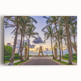 Black and white stretched canvas featuring a tranquil Palm Beach scenery, ideal for kitchen wall art.