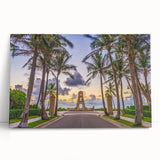 Black and white photo of Palm Beach on stretched canvas, ideal for kitchen wall art or bedroom ambiance.