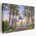 Vibrant beach scene with palm trees on stretched canvas, ideal for kitchen wall art.