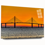 Acrylic print of a large abstract depiction of Tampa skyline in muted blue and green shades.