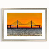 Textured abstract art print of Tampa scenery in silver frame, ideal for bedroom wall art.