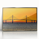 Mid-century modernist art depicting the Tampa skyline, rendered in muted gray and blue tones on a framed acrylic print.