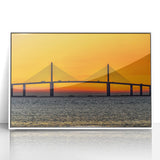 Art Deco poster of Tampa skyline in muted blue and white tones on framed acrylic, suitable for modern art wall decor.