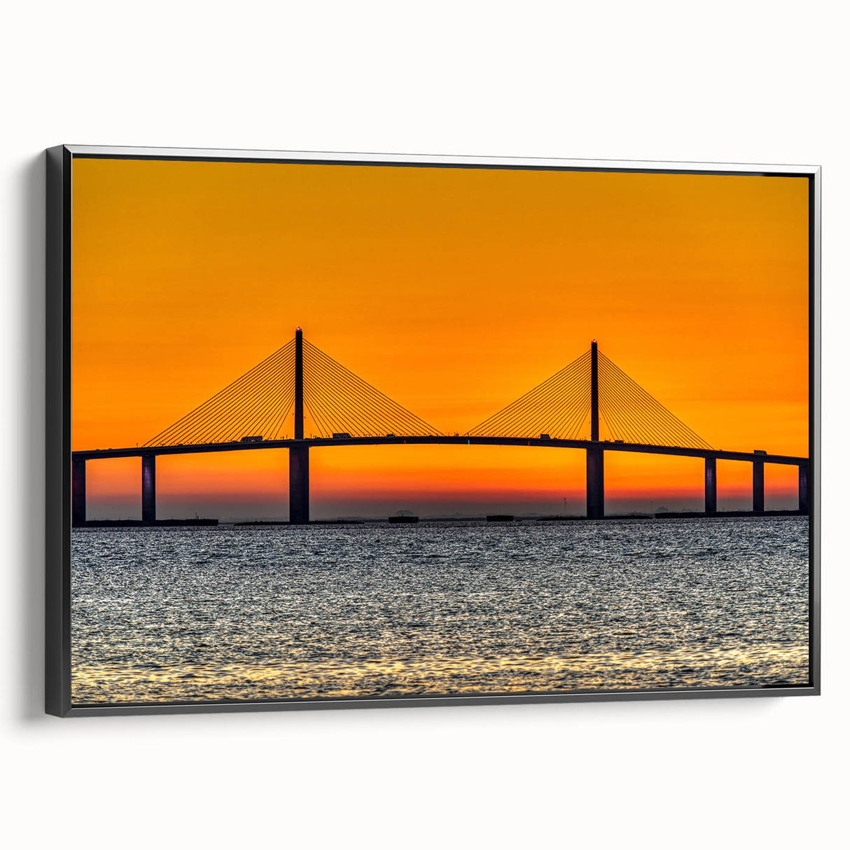 Black and white framed canvas of Tampa landscape, ideal for bedroom wall art with a vintage poster style.