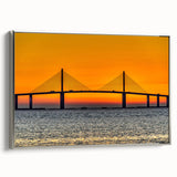 Framed canvas of Tampa landscape in vintage poster style with colorful art on black background, suitable for office decor.