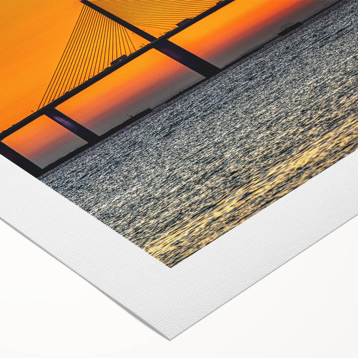 Art deco poster of Tampa skyline in muted gold and navy tones on rolled canvas, suitable for dining room wall art.
