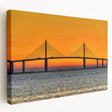 Panoramic view of Tampa skyline in muted blue and grey tones on a large stretched canvas, suitable for kitchen wall art.