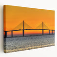 Panoramic view of Tampa skyline in muted blue and grey tones on a large stretched canvas, suitable for kitchen wall art.
