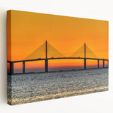 Panoramic view of Tampa skyline in muted blue and grey tones on a large stretched canvas, suitable for kitchen wall art.