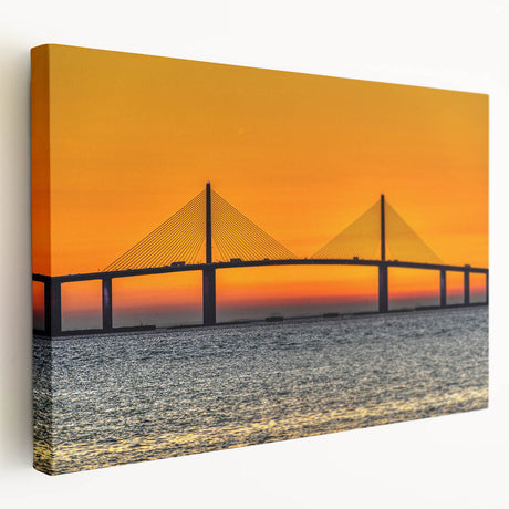 Panoramic view of Tampa skyline in muted blue and grey tones on a large stretched canvas, suitable for kitchen wall art.