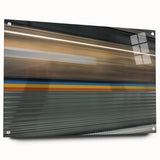 Acrylic print of Atlanta skyline in muted gray and blue tones, ideal for modern bedroom ambiance.