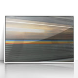 Art deco poster of Atlanta skyline in muted gray and blue tones, framed acrylic, ideal for modern art wall decor.