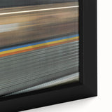 Extra large framed canvas of the Atlanta skyline in black with colorful, textured details, suitable for living room decor.