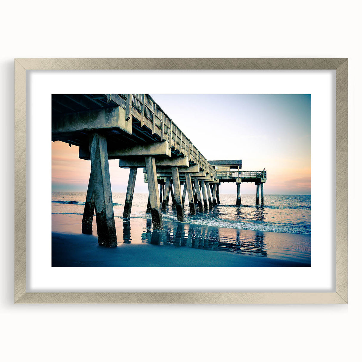 Textured abstract art print of Savannah scenery in muted earth tones, framed in silver, ideal for bedroom art.