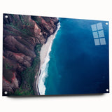 Acrylic print of a large abstract depiction of Kauai's landscape in vibrant green and blue tones.