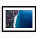 Extra large, textured abstract art print of colorful Hawaiian scenery on a black framed canvas, ideal for living room decor.