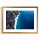 Extra large wall art of abstract Kauai scenery in textured gold frame, ideal for living room decor.