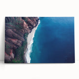 Black and white large art print of Kauai landscape on stretched canvas, ideal for kitchen wall art or bedroom.